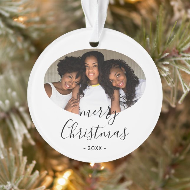 Simple Merry Christmas Script Photo Ornament (Tree)