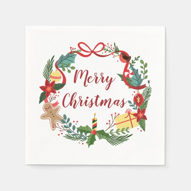 Simple Merry Christmas Wreath | Napkin (Front)