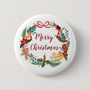 Simple Merry Christmas Wreath Pin Button