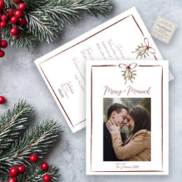 Simple Merry & Married Red Bow Photo Doodle Holiday Card