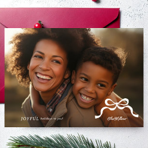 simple merry minimalist photo christmas bow flat holiday card