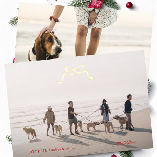 simple merry minimalist photo gold christmas bow  foil holiday card
