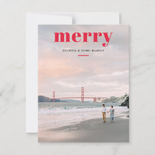 Simple Merry Red Overlay One Photo Christmas Holiday Card