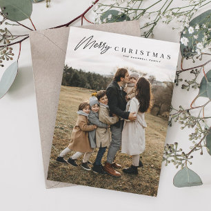 Simple Merry Script 3 Photo Christmas Holiday Card