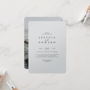 Simple Metalic Silver and Black Photo Wedding Invitation