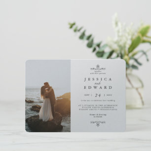 Simple Metalic Silver and Black Photo Wedding Invitation