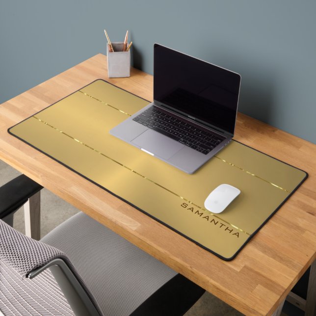 Simple Metallic Gold Texture Shiny Stripes Desk Mat (Office 2)