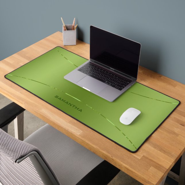 Simple Metallic Green Texture Tiny Steps Monogram Desk Mat (Office 2)
