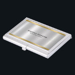 Simple, Metallic silver gold accents Business Card Holder<br><div class="desc">Minimalistic,  elegant,  and simple metallic silver texture with gold stripes accent customisable modern business card background holder.</div>
