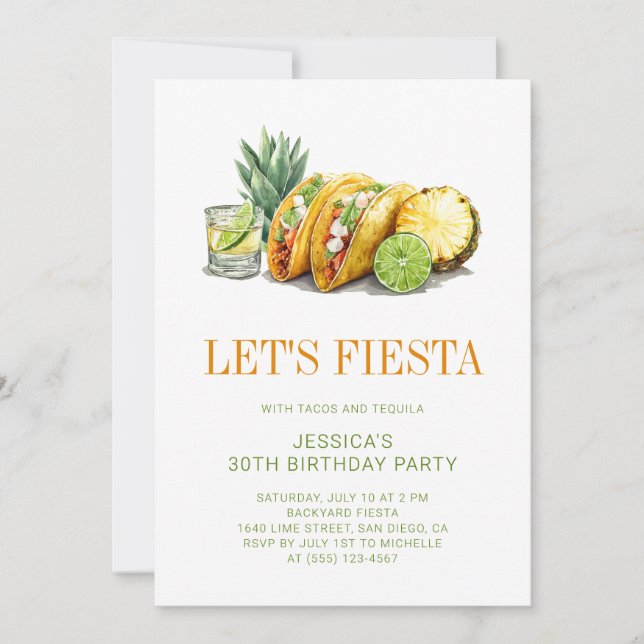 Simple Mexican Tacos Fiesta 30th Birthday Party Invitation (Front)