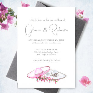 Simple Mexican Wedding Pink White Hacienda Boho Invitation
