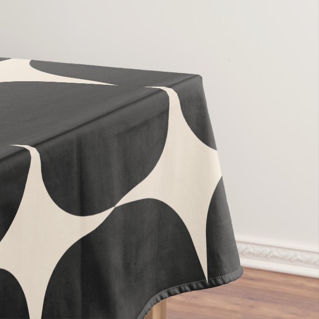 Simple Mid Century Modern Black and Cream Pattern Tablecloth (In Situ)