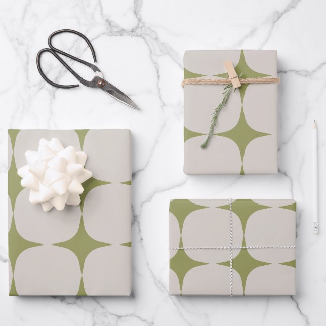 Simple Mid Century Modern Sage Green Pattern  Wrapping Paper Sheet (Front)