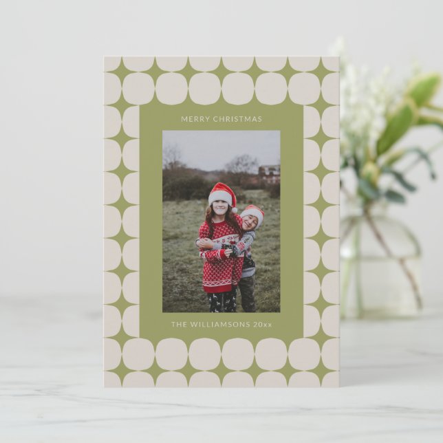 Simple Mid Century Modern Sage Green Photo Holiday Card (Standing Front)