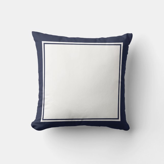 Simple Midnight Blue and White Frame Cushion (Front)