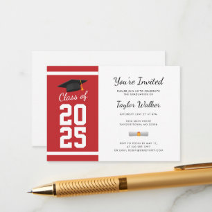 Simple Mini Graduation 2025 Red Party Invitation