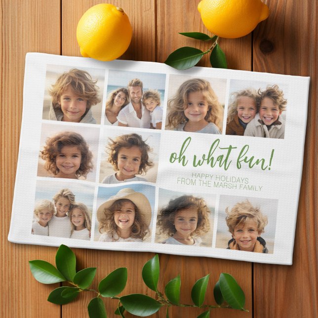 Simple Minimal - 10 Photo Grid - Oh What Fun Tea Towel (Kitchen Towel with Lots of Photos)