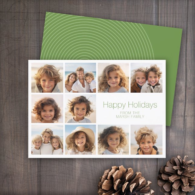 Simple Minimal - 10 Photo - Zen Arch Green White Holiday Card (10 Photo holiday card with zen arch on back)