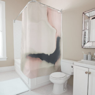 Simple minimal abstract art pink black swirls shower curtain
