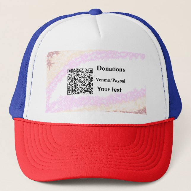 Simple minimal add barcode donations venmo paypal  trucker hat (Front)