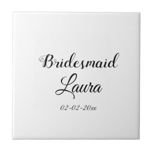 Simple minimal add name bridesmaid gift year tile