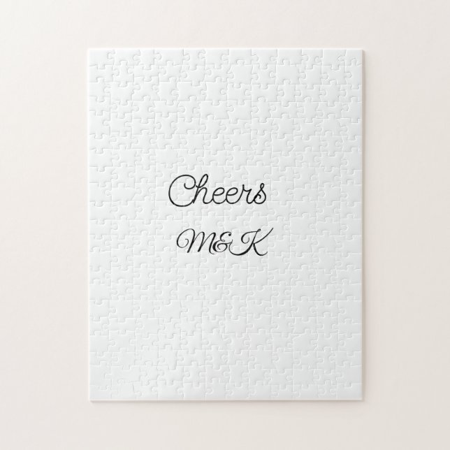 Simple minimal add name cheers couple name custom  jigsaw puzzle (Vertical)