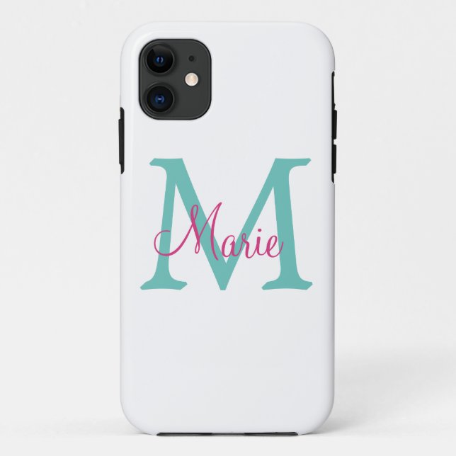 simple minimal add name monogram green pink blue t Case-Mate iPhone case (Back)