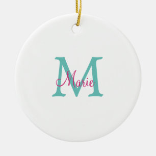 simple minimal add name monogram green pink blue t ceramic tree decoration