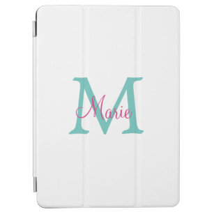 simple minimal add name monogram green pink blue t iPad air cover