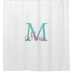 simple minimal add name monogram green pink blue t shower curtain