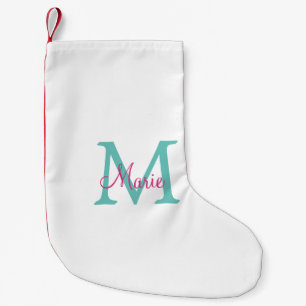 simple minimal add name monogram green pink blue t small christmas stocking
