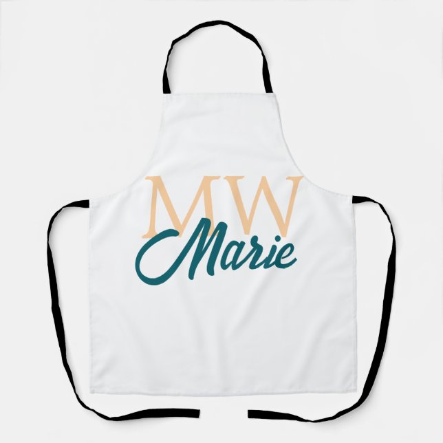 simple minimal add name monogram orange blue bold apron (Front)