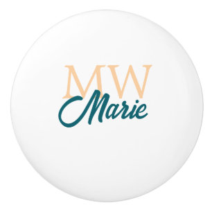 simple minimal add name monogram orange blue bold ceramic knob