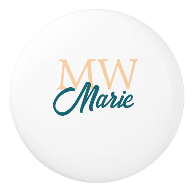 simple minimal add name monogram orange blue bold ceramic knob (Front)