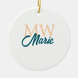 simple minimal add name monogram orange blue bold ceramic tree decoration