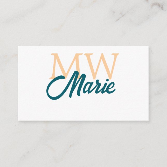 simple minimal add name monogram orange blue bold enclosure card (Front)
