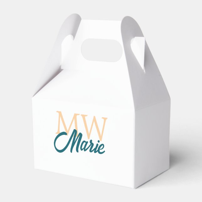 simple minimal add name monogram orange blue bold favour box (Front Side)