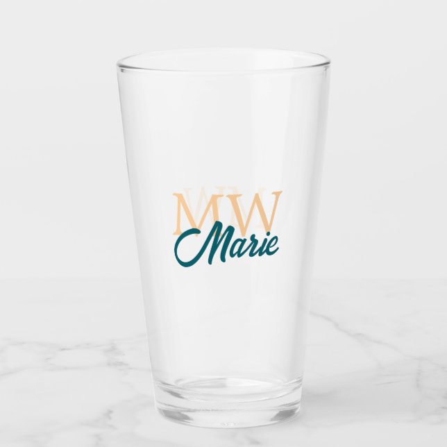 simple minimal add name monogram orange blue bold glass (Front)