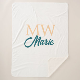 simple minimal add name monogram orange blue bold sherpa blanket