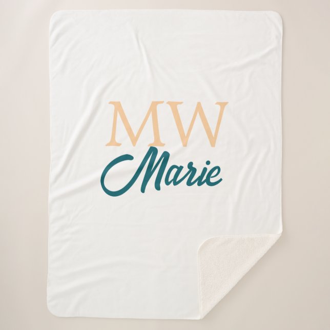 simple minimal add name monogram orange blue bold sherpa blanket (Front)