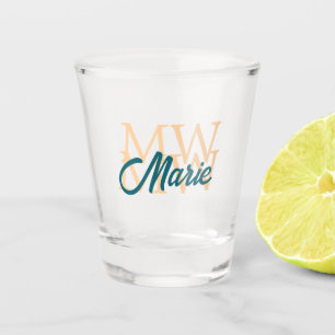 simple minimal add name monogram orange blue bold shot glass