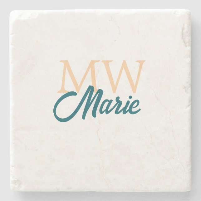 simple minimal add name monogram orange blue bold stone coaster (Front)
