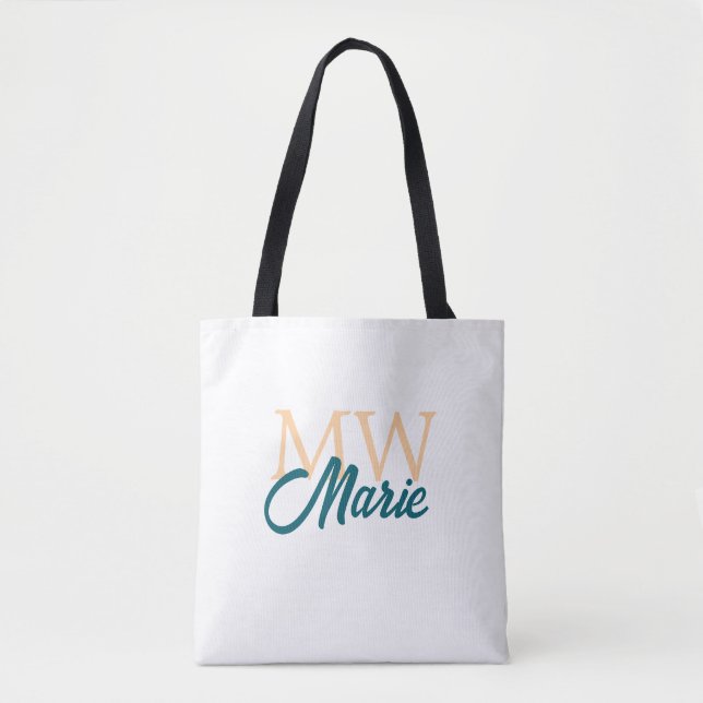 simple minimal add name monogram orange blue bold tote bag (Front)