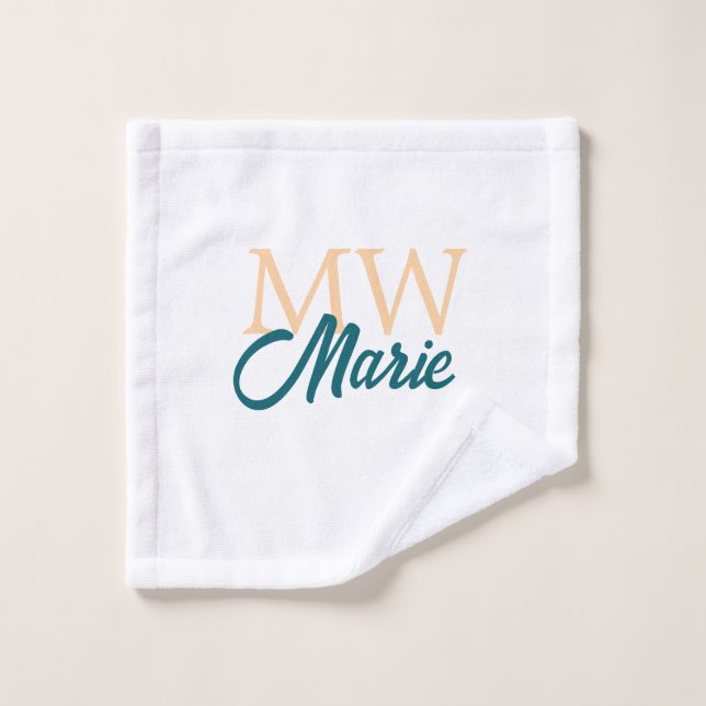 simple minimal add name monogram orange blue bold wash cloth (Wash Cloth)