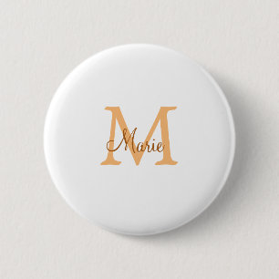 simple minimal add name monogram orange brown  thr 6 cm round badge