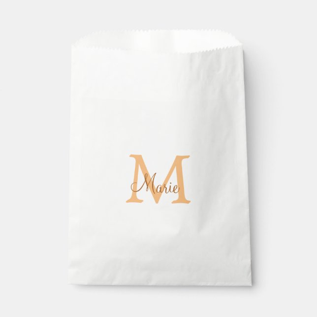 simple minimal add name monogram orange brown  thr favour bags (Front)