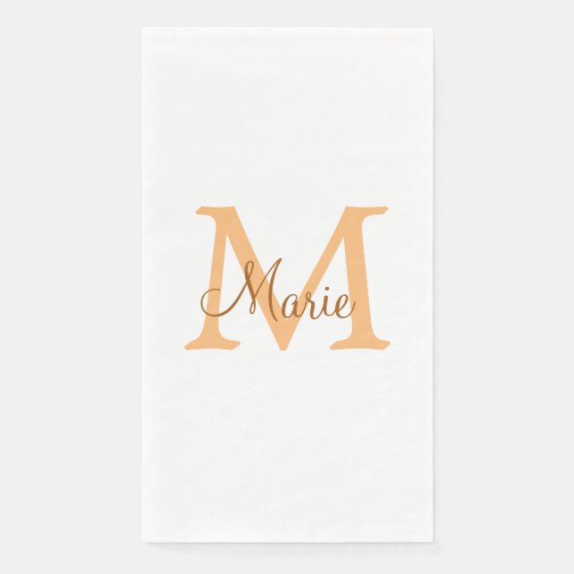 simple minimal add name monogram orange brown  thr napkin (Front)