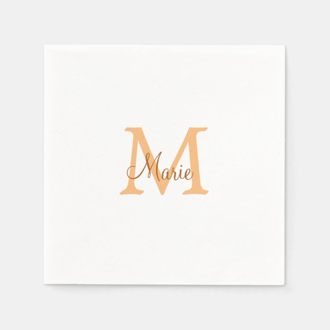 simple minimal add name monogram orange brown  thr napkin (Front)