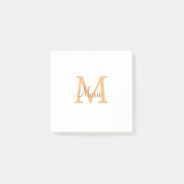 simple minimal add name monogram orange brown  thr post-it notes (Front)