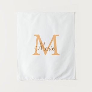 simple minimal add name monogram orange brown thr tapestry